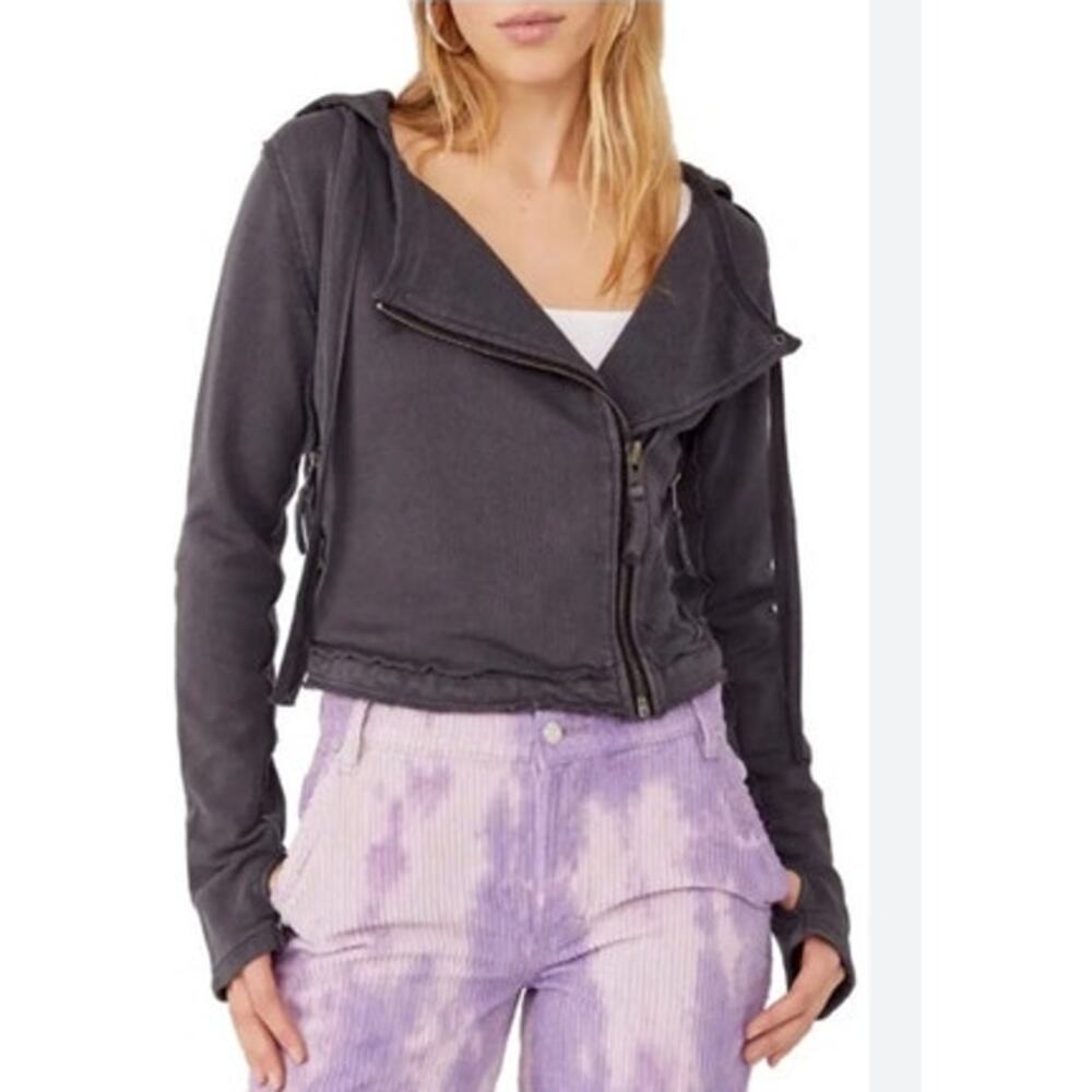 Womens Free People You Asked For It Moto Cropped Hoodie Size Small
